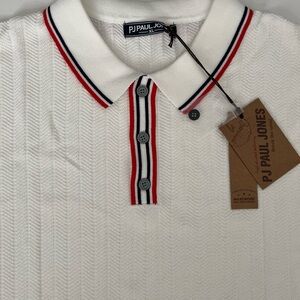 PJ PAUL JONES Mens Knitted Polo Shirts Short Sleeve Textured Pullover Golf Polo